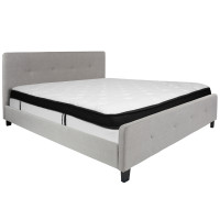 Flash Furniture HG-BMF-28-GG Tribeca King Size Tufted Upholstered Platform Bed in Light Gray Fabric with Memory Foam Mattress